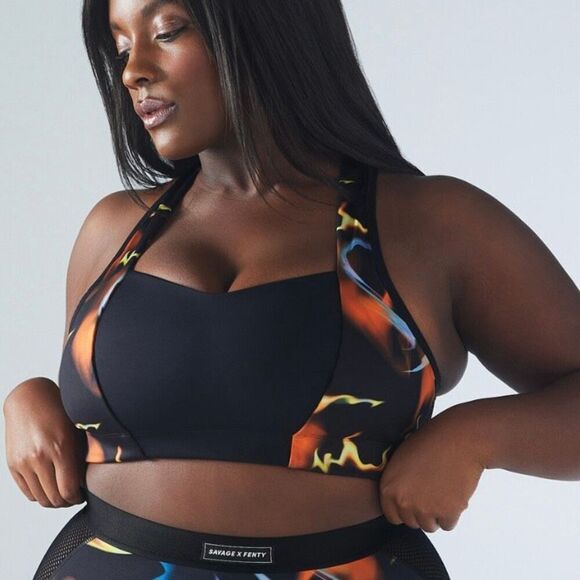 Savage X Fenty black caviar up in flames sports bra bralette size S - Picture 2 of 8